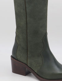 Agiatezza Western Boots in Olive Leather x S uede