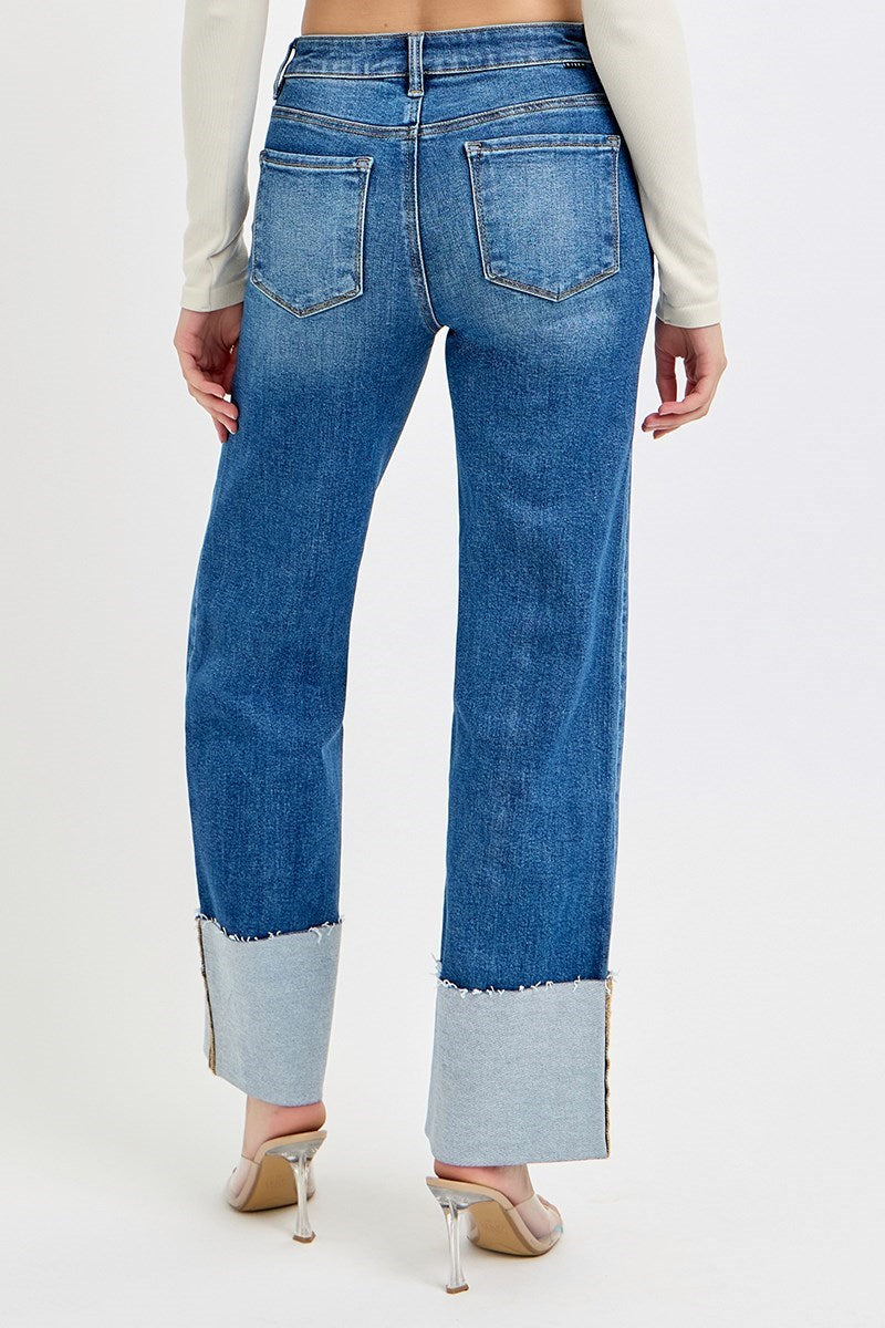Risen high Rise Ankle Wide Cuffed Jeans
