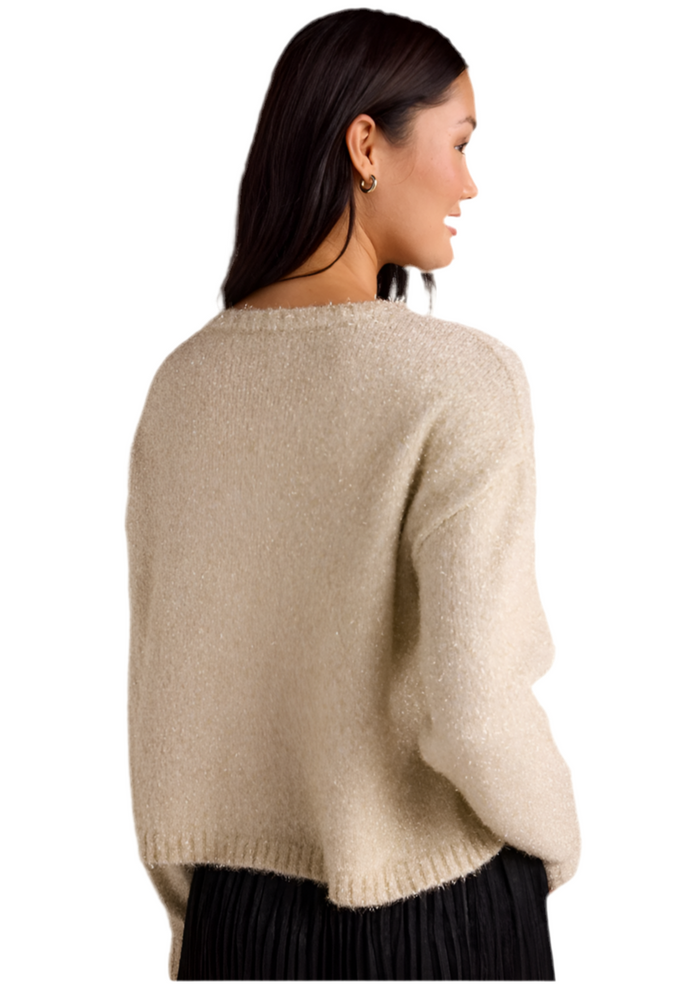 Bella Dahl Slouchy Sweater Ivory Gold Shimmer