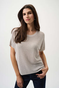 Joseph Ribkoff Metallic Knitted T-shirt with Rhinestones
