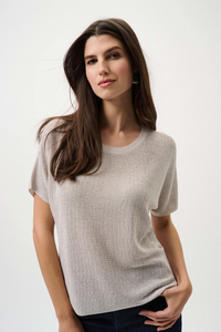 Joseph Ribkoff Metallic Knitted T-shirt with Rhinestones