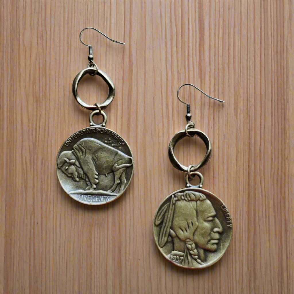 Antique Gold Indian/Buffalo Head Earrings