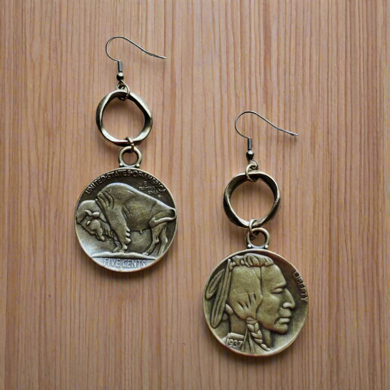 Antique Gold Indian/Buffalo Head Earrings