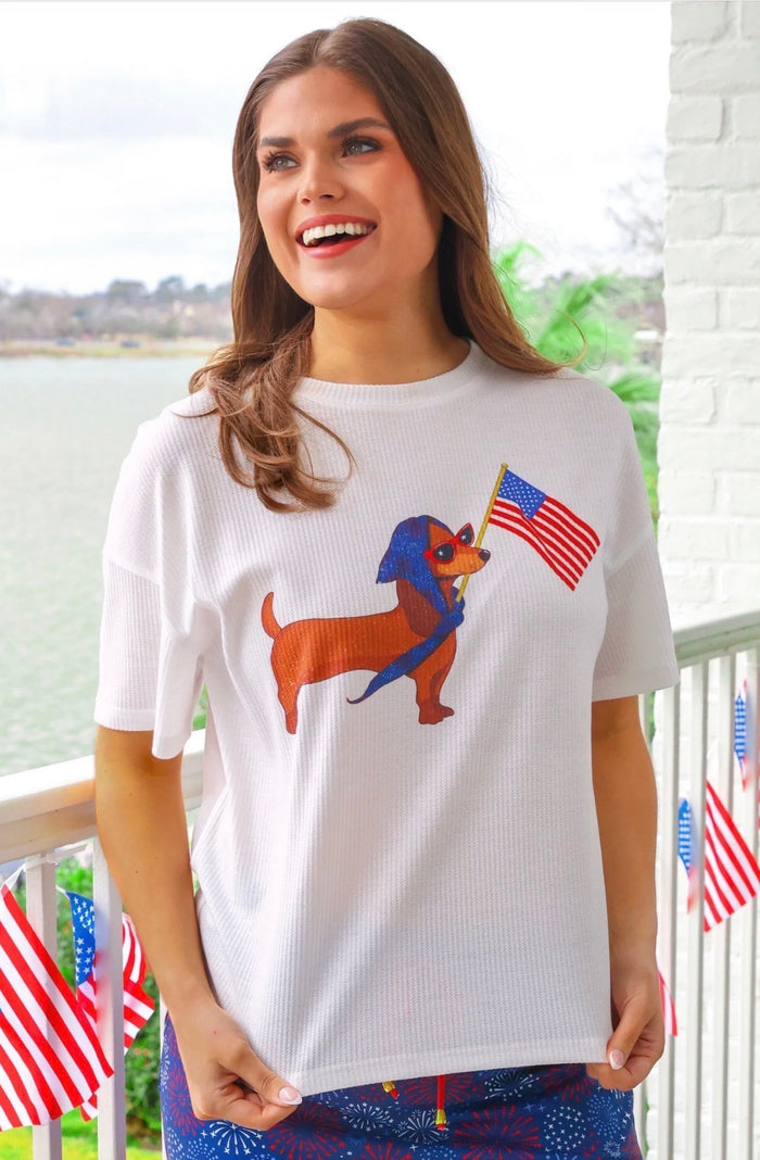Jess Lea- Patriotic Pup Waffle Tee