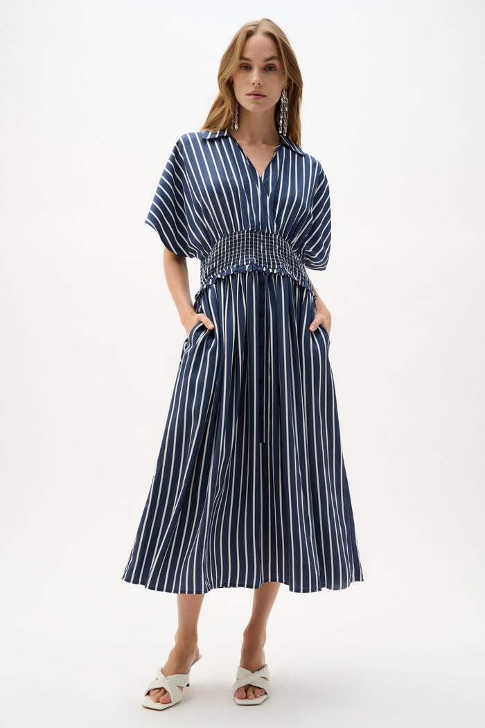 Joseph Ribkoff Flowy Poplin Stripe Print Fit And Flare Dress