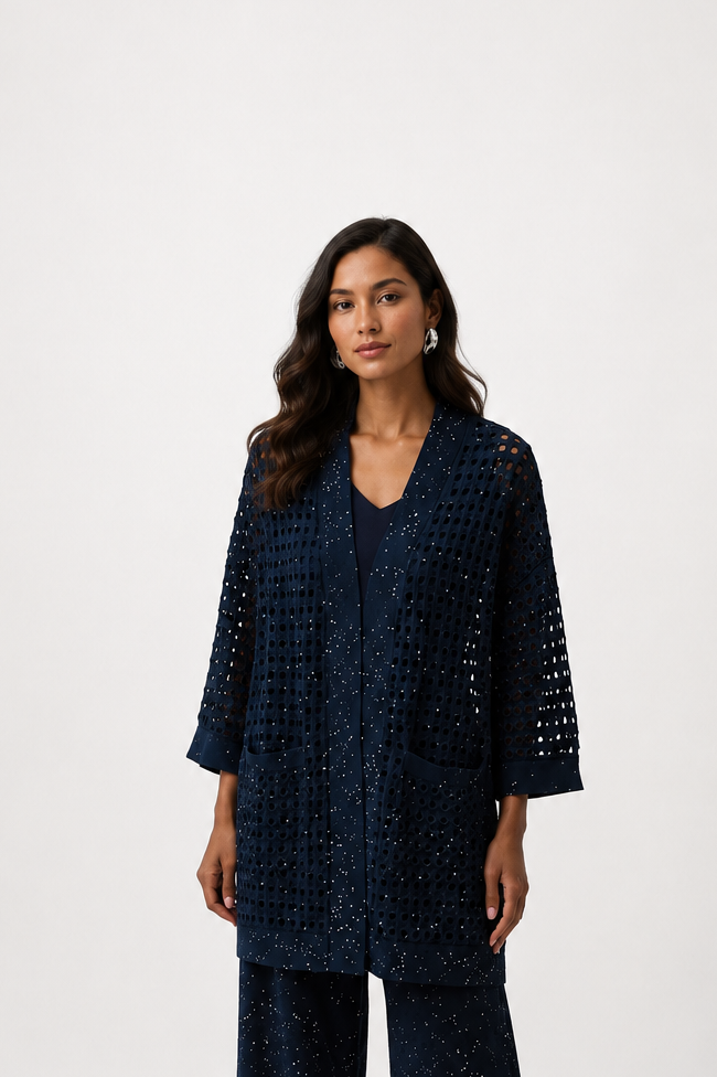 Joseph Ribkoff Cotton Blend Open Stitch Boxy Cardigan