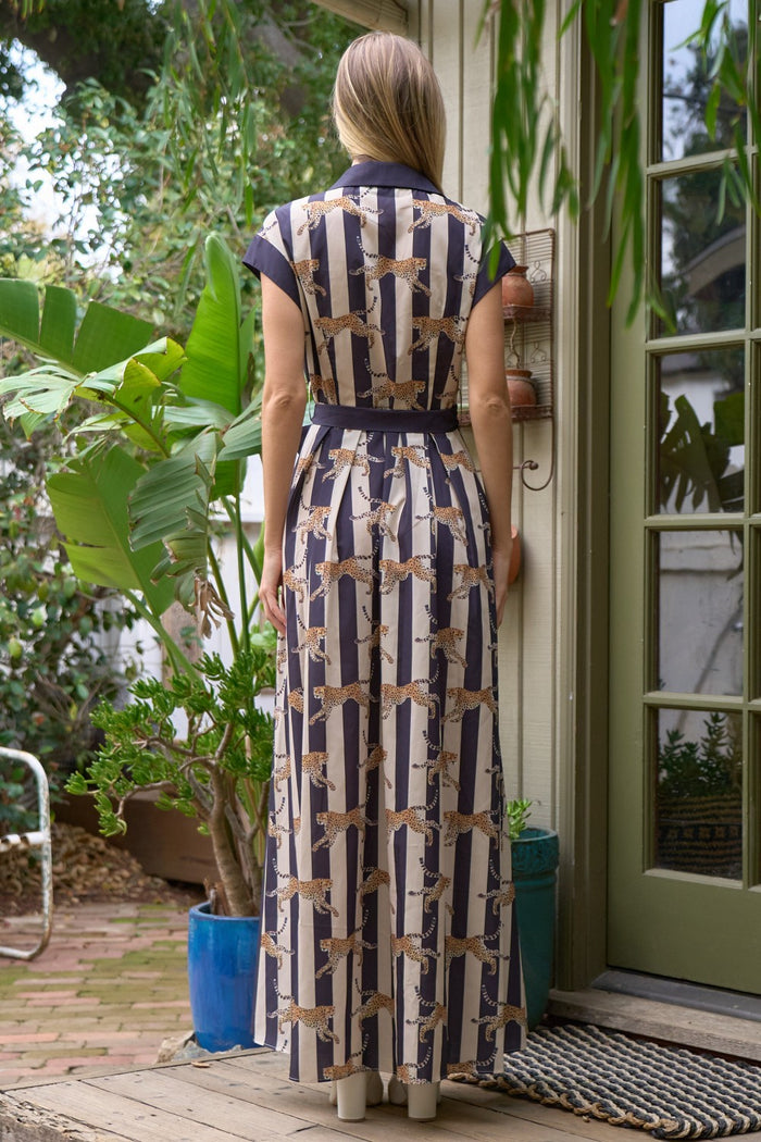 Leopard Stripe Contrast Panel Shirt Dress