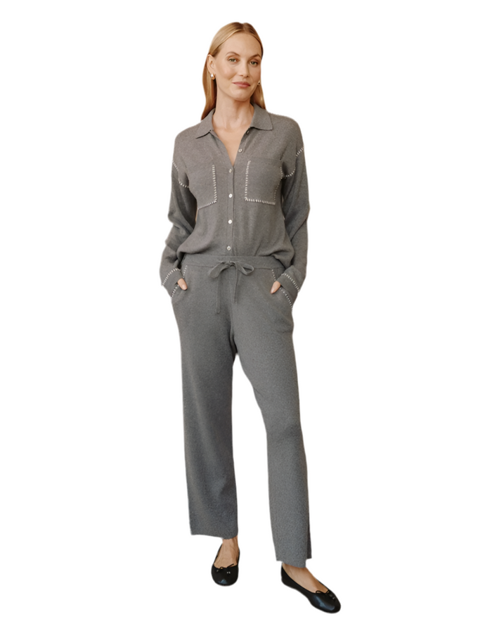 Whip Stitch Straight Leg Pant - Heather Smoke