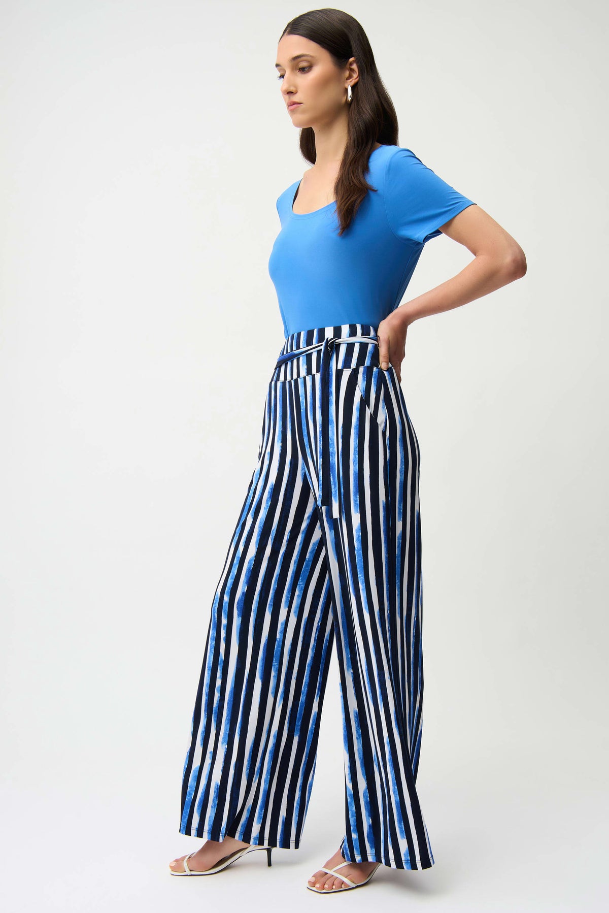 Joesph Ribkoff Silky Knit Stripe Print Wide Leg Pull-On Pants