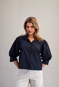 EE:SOME Midnight Puff Sleeve Button Down Shirt