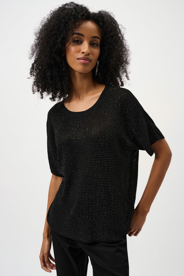 Metallic Knitted T-shirt with Rhinestones