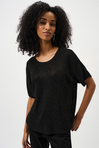 Joseph Ribkoff Metallic Knitted T-shirt with Rhinestones