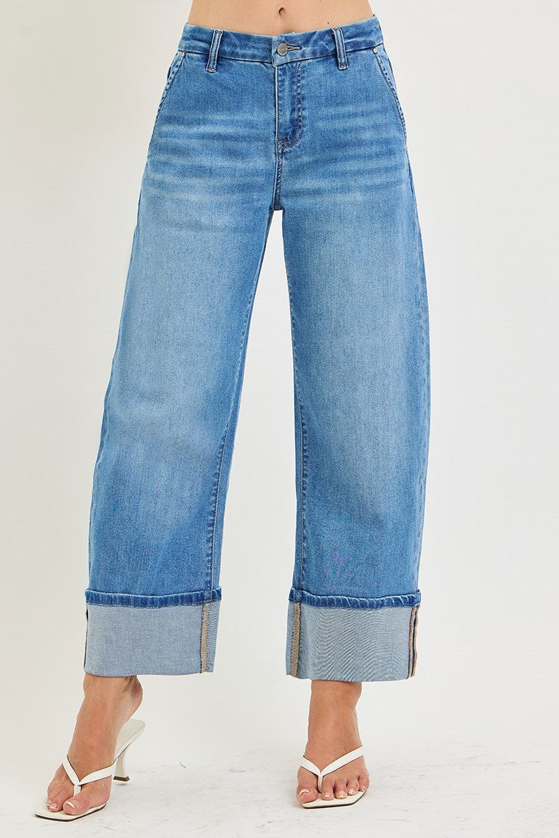 Risen Slouchy Crop Barrel Cuffed Jeans
