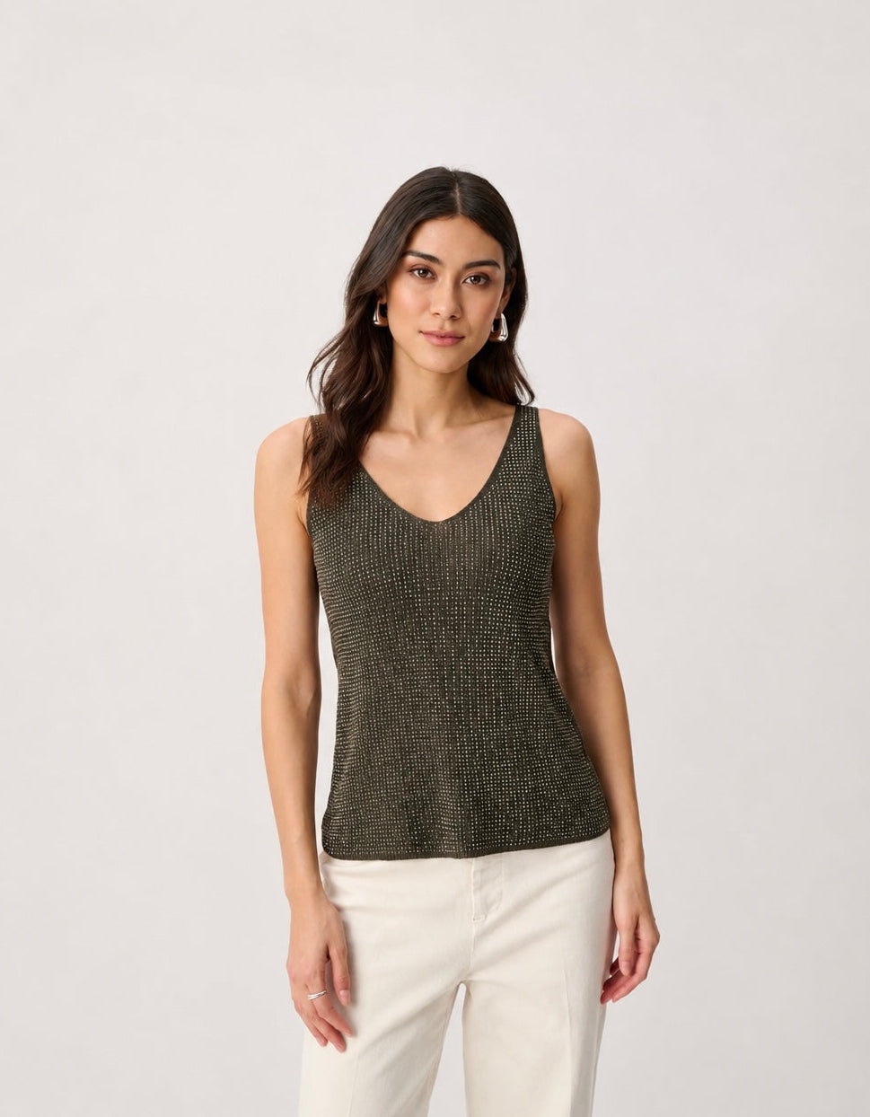 Metallic Knitted Camisole with Rhinestones