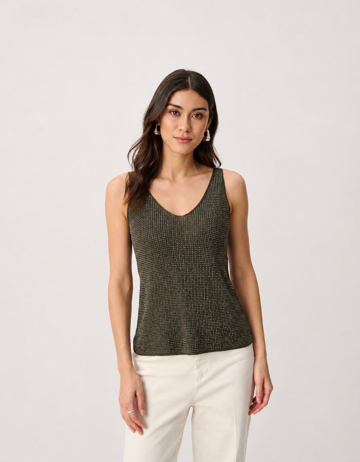 Metallic Knitted Camisole with Rhinestones