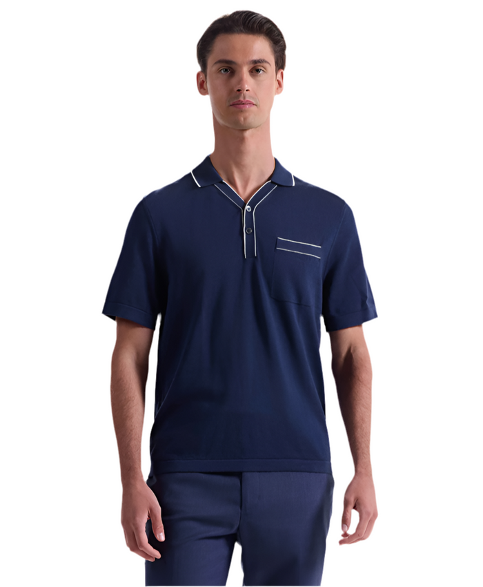 Bugatchi Cotton Silk Johnny Collar Sweater - Navy