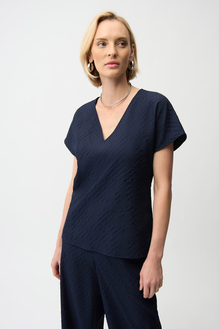 Joseph Ribkoff Geometric Textured Jacquard Top With V-neckline