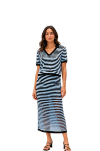 Joseph Ribkoff Novelty Stripe Boxy Top With Polo Collar