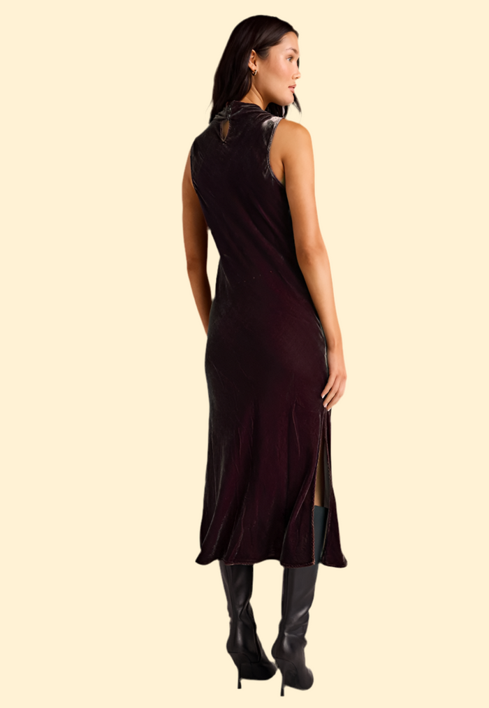 Bella Dahl Velvet Mock Neck Halter Dress Aubergine