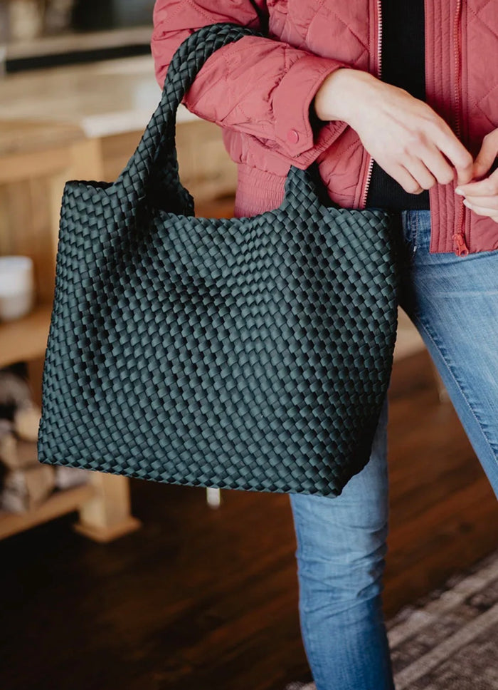 Forest Green Woven Tote Bag