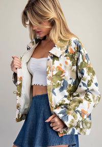 Floral Print Loop Button Jacket