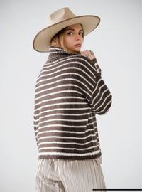 Soft Knit Striped Turtleneck Sweater - Brown