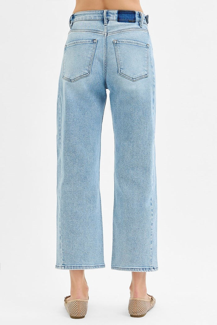 Risen High Rise Crop Barrel Jeans Adjustable Waistband