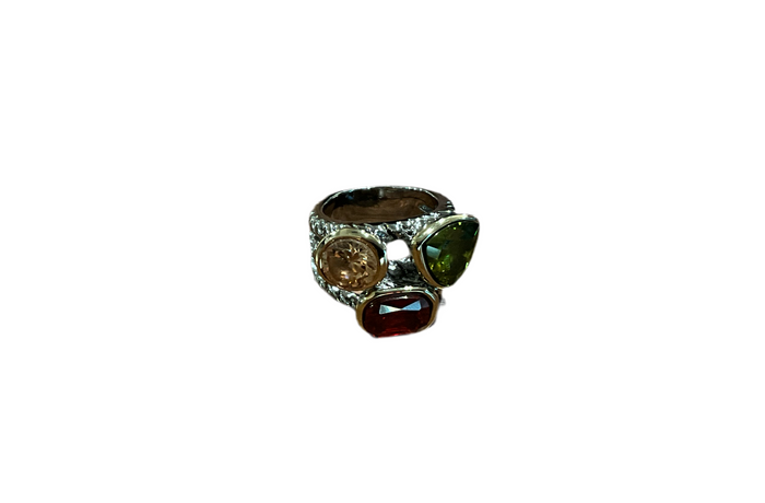 Silver Cable Multi Stone Ring - Size 7