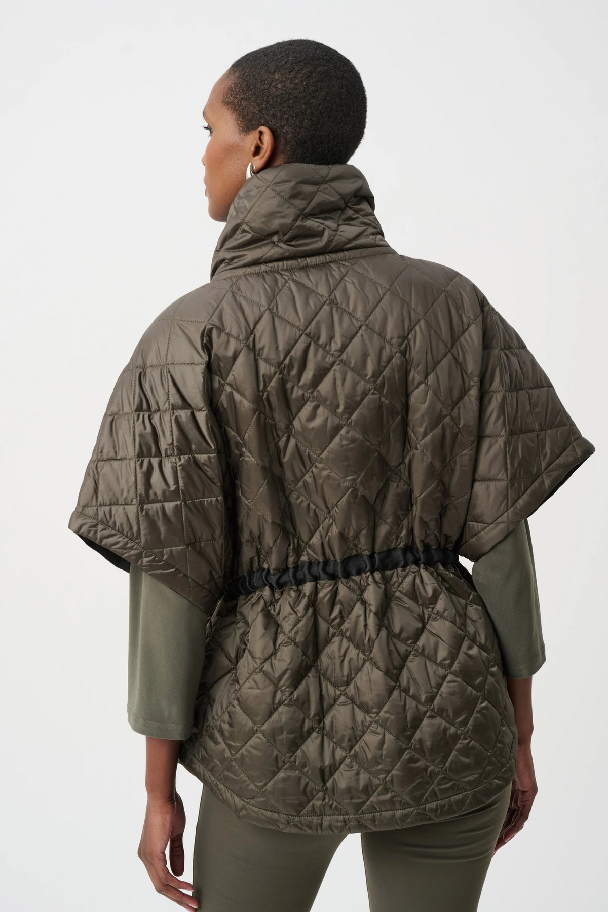 Quilted Nylon Shawl-Neck Boxy Vest
