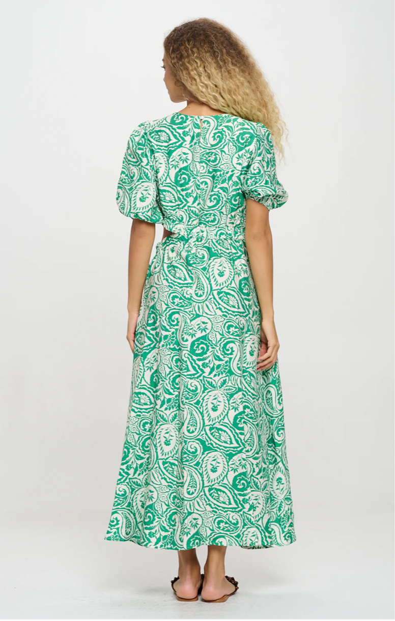 Verdant Paisley Cut-Out Maxi Dress