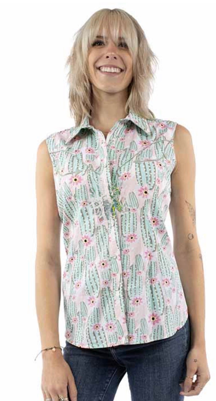 Cactus Pear Snap Sleeveless Top