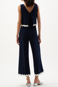 Silky Knit Culotte Jumpsuit With Contrast Trim
