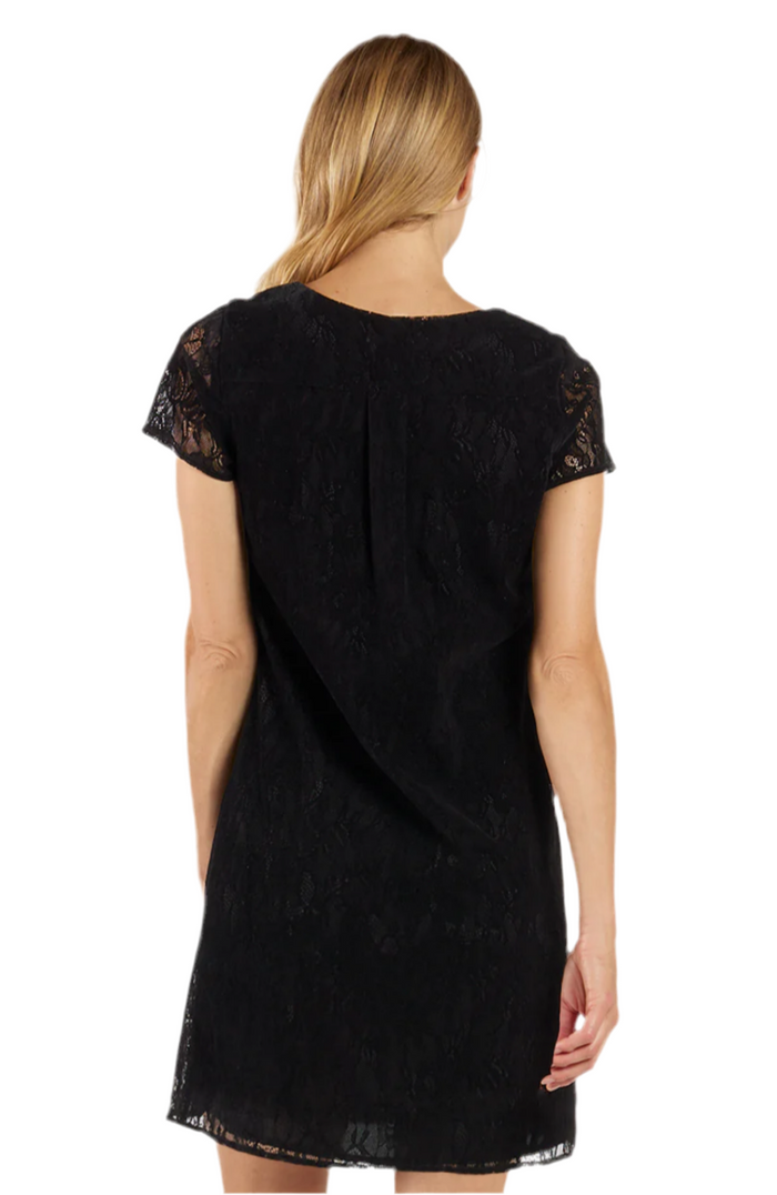 Jude Connally Ella Flocked Lace Dress - Black Scallop