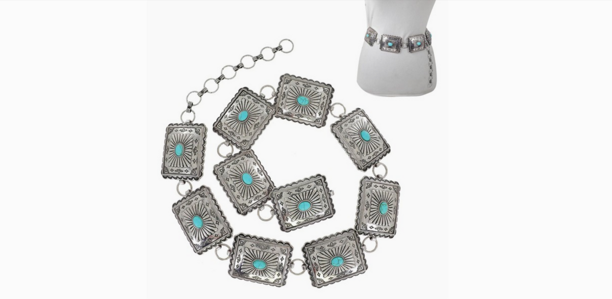 Western Turquoise Stone Concho Chain Link Belt 19