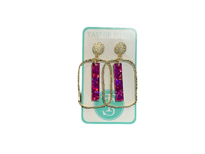 Taylor Shaye Rectangle Sparkle Drop Earrings