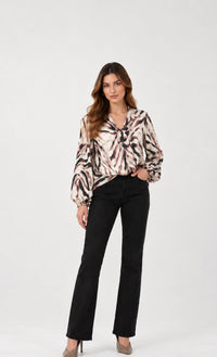 Recycled Satin Animal Print Draped Blouse