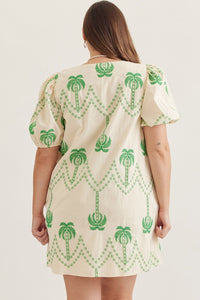 Palm Paradise Embroidered Mini Dress