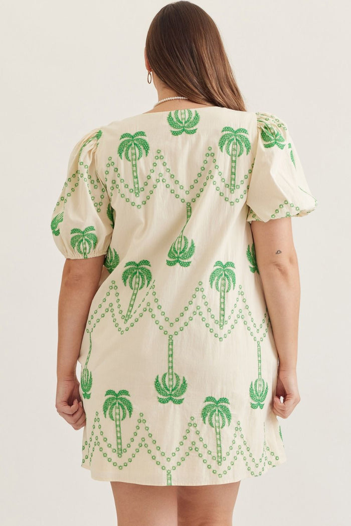 Palm Paradise Embroidered Mini Dress