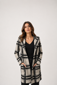Brushed Jacquard Plaid Hooded Jacket