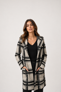 Brushed Jacquard Plaid Hooded Jacket