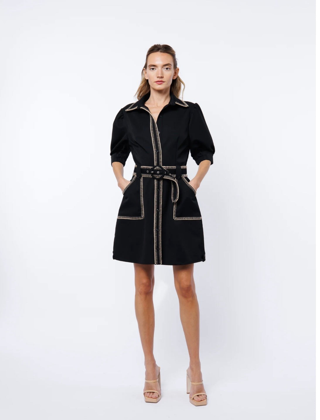 Gelso Whipstitch Detail Mini Shirt Dress