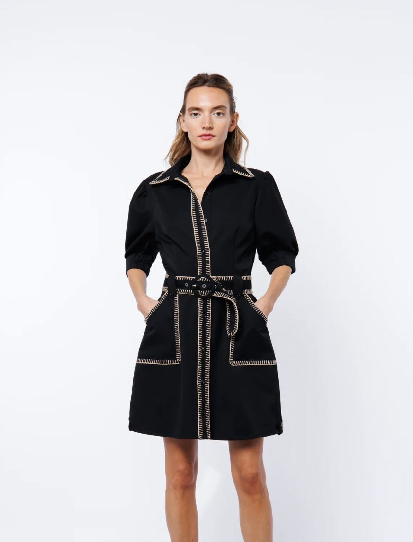 Gelso Whipstitch Detail Mini Shirt Dress