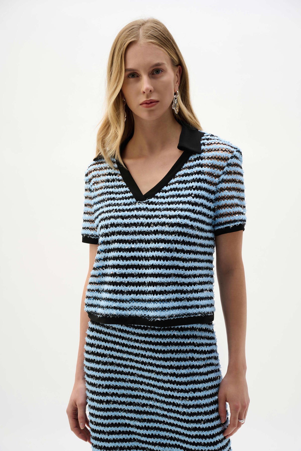 Joseph Ribkoff Novelty Stripe Boxy Top With Polo Collar