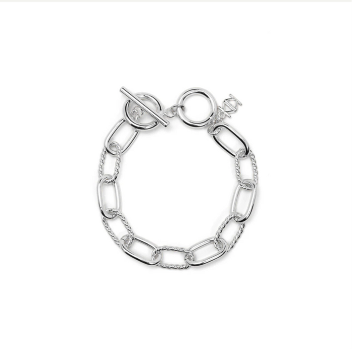 Oval and Rope Chain Toggle Bracelet - Silver