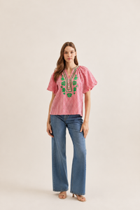 Picnic Bloom Embroidered Gingham Top