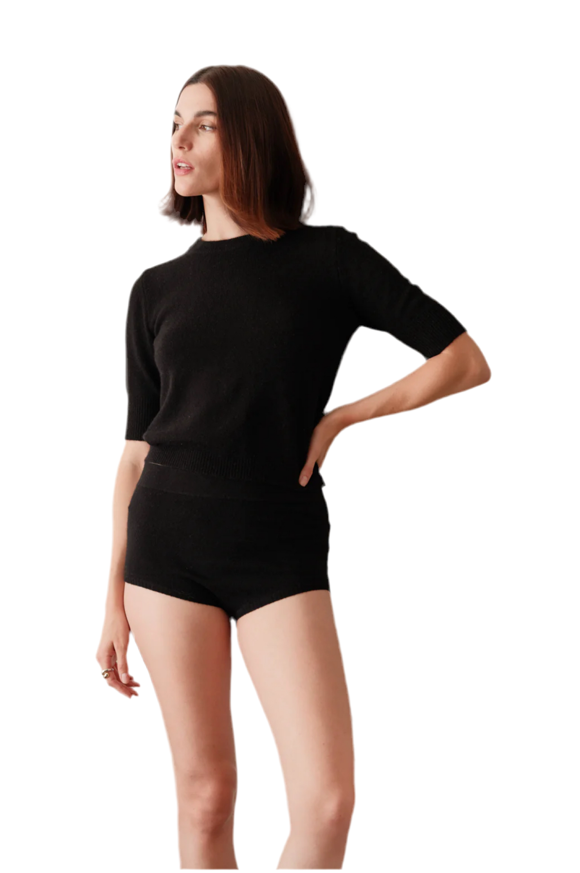 W.Cashmere Celina Short Sleeve Pullover-Black