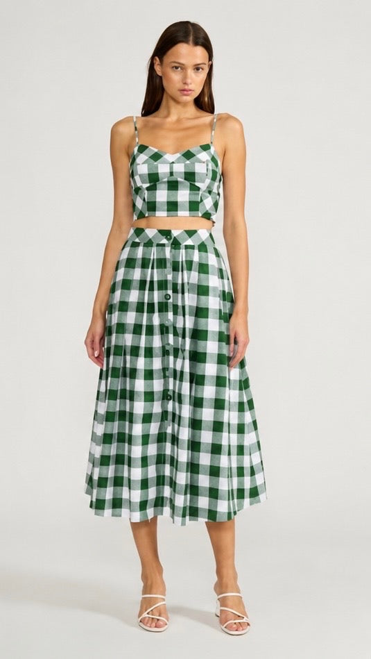 Garden Check Green Midi Skirt