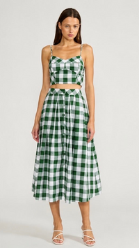 Garden Check Green Midi Skirt