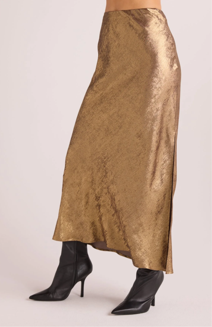 Side Slit Bias Maxi Skirt - Gold Metallic