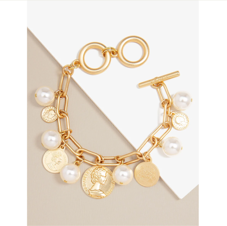 Pearls and Coins Charm Bracelet - Gold